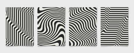 Abstract line wavy black and gray design of poster set template. Wave design decorative annual cover. illustration vectorのイラスト素材