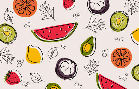 Abstract minimal organic doodle fruits shape drawing template. Simply design for template background. Illustration vectorのイラスト素材