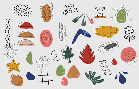 Abstract old organic shape with retro color doodles template. Isolates decorative for set background. Illustration vectorのイラスト素材