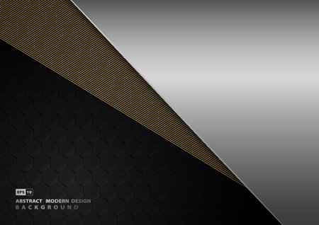 Abstract luxury gold and silver elegant design artwork decorative. Overlapping template degital with hexagonal style background. Illustration vectorのイラスト素材