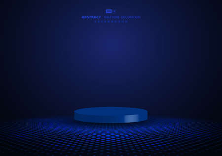 Abstract blue futuristic podium stage show on circle geometric halftone decoration background. Decorative for product case in future background. Illustration vectorのイラスト素材