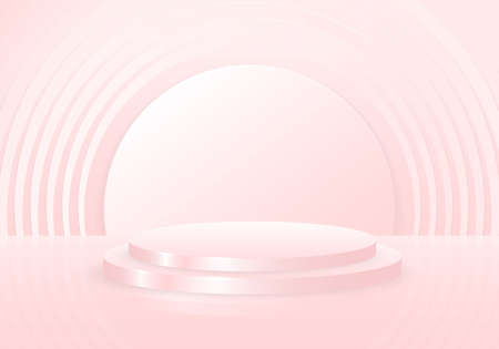 Abstract 3D studio podium display of living coral pastel color gradient design. Geometric decorative artwork style background. Illustration vectorのイラスト素材
