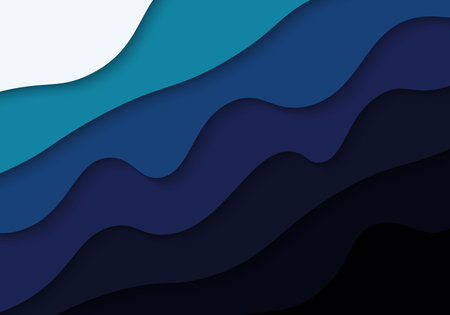 Abstract blue papercut wavy pattern design decorative artwork. Overlapping style with minimal template background. Illustratorのイラスト素材