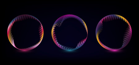 Abstract futuristic line round shape set pattern with mesh pattern design. Artwork neon style background. Vectorのイラスト素材