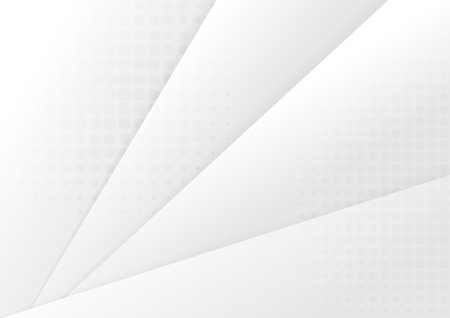 Abstract template design of gradient white and gray paper cut with shadow. Overlapping with circle halftone style background. Vectorのイラスト素材