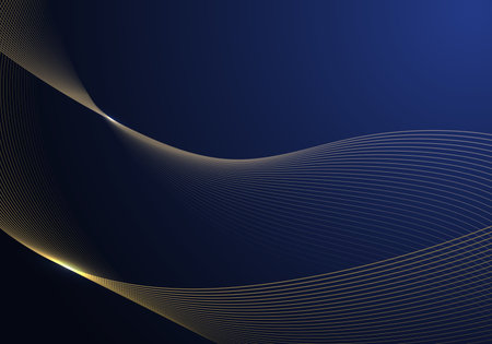Abstract luxury golden line mesh pattern stripe on gradient blue template. Simply style for template with copy space of text background. Vectorのイラスト素材