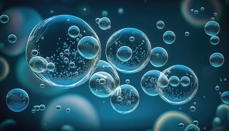 Air bubbles in the water with blue background. Generative AI.の素材