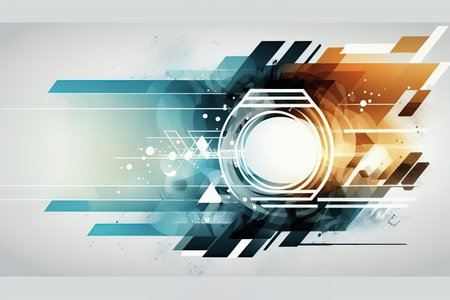 Abstract illustration depicting hi-tech computer digital technology with various technological elements on a wide gray background, created with generative ai technology.の素材