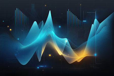 Abstract illustration depicting hi-tech computer digital technology with various technological elements on a wide gray background, created with generative ai technology.の素材