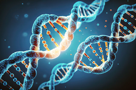 Structure of human DNA in the form of a blue helix, which is a vital component of our genetic makeup, Generative AI.の素材