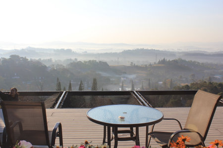 Sunrise at the terrace of a hotel in Tuscany