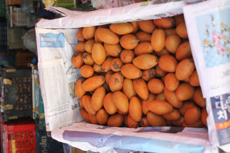 Marian plum fruit in the market, closeup of photo.