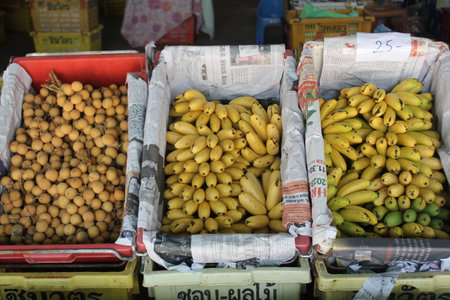 Bananas and other fruits on the market in the city of Kuala Lumpur in Malaysia.の写真素材