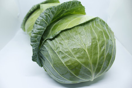 Cabbage isolated on white background. Close-up of fresh cabbage.