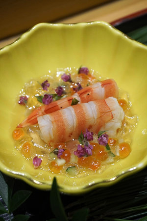 Shrimp Tempura Sashimi in Yellow Bowl, Japanese Foodの写真素材