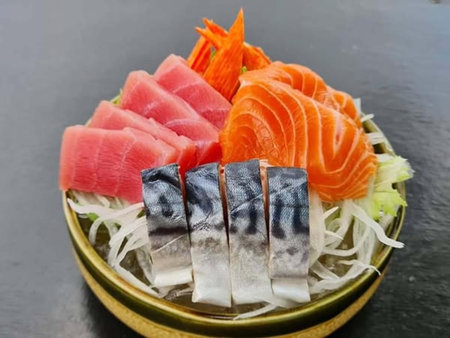 Sashimi set, japanese food style on black backgroundの写真素材