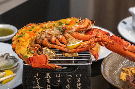Lobster grilled on a barbecue grill in a Japanese restaurant.の写真素材