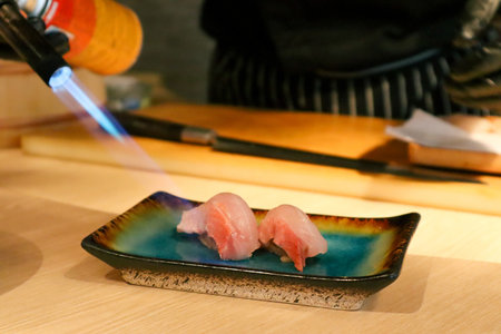 preparation of japanese sushi in a Japanese restaurant.の写真素材