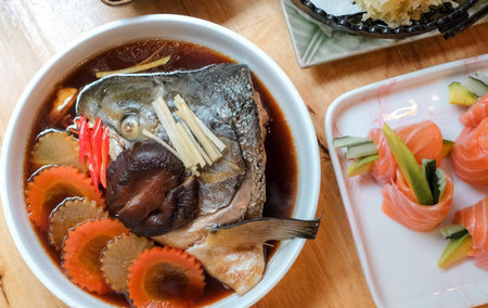 Korean food, simmered fish in soy sauce on plate