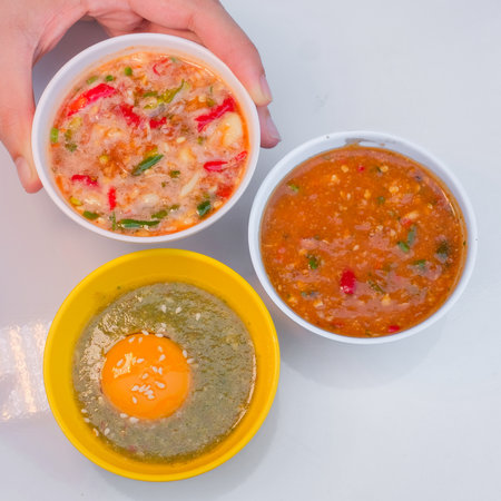 Thai food,Thai Spicy and sour soup with eggの写真素材