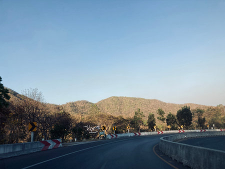Scenery of the road in the mountains. Highway in the mountains.