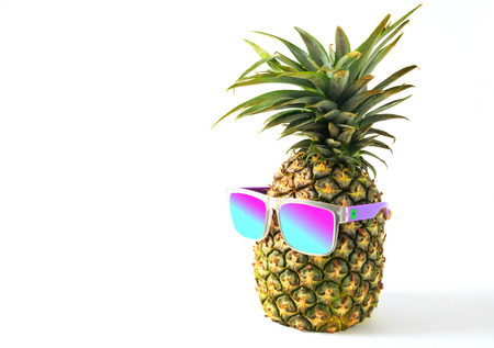 pineapple in a sunglasses on white backgroundの写真素材