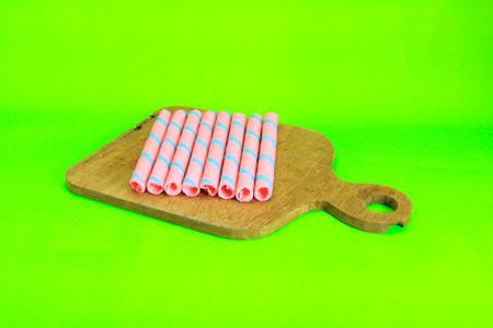 wafer roll on green backgroundの写真素材