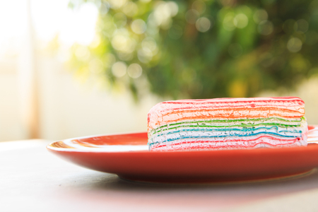 Crepe Cake on Nature blur backgroundの写真素材