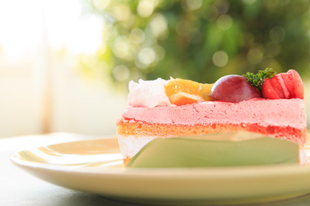 Strawberry cake with  fresh fruit on Natural  blur backgroundの写真素材