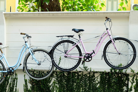 Vintage Bicycles on the wallの写真素材