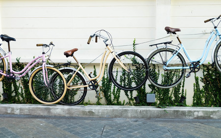 Vintage Bicycles on the wallの写真素材