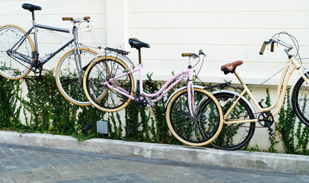 Vintage Bicycles on the wallの写真素材