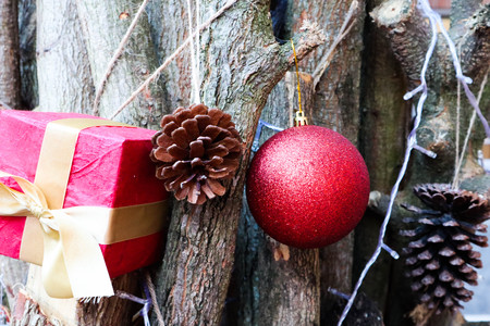 Beautiful decorated hanging on  Christmas tree.の写真素材