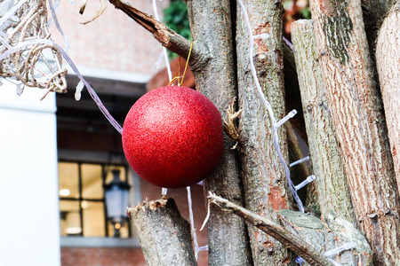 Decorated Christmas tree hanging on  Christmas tree.の写真素材