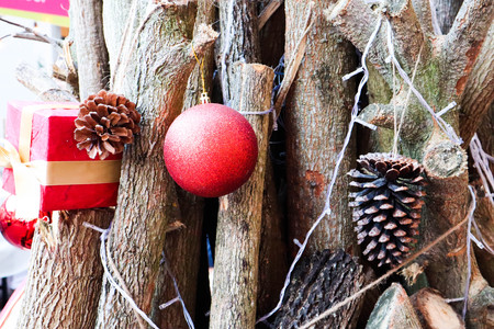 Decorated Christmas tree hanging on  Christmas tree.の写真素材
