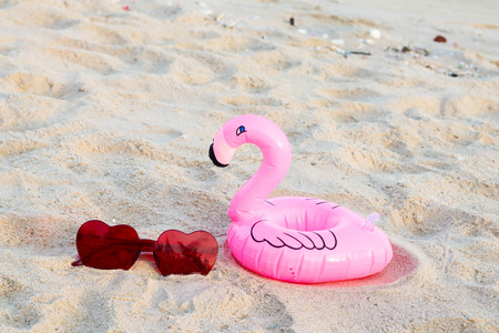 Sunglasses on the beach in summer , Creative for tour agent.の写真素材