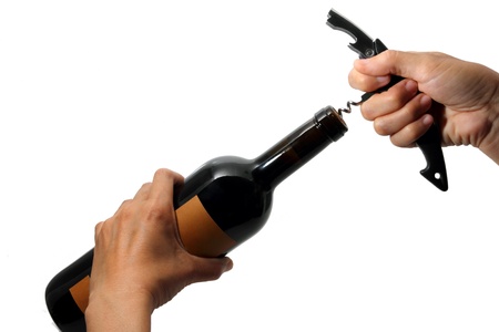 Opening a wine bottle, Waiterの写真素材