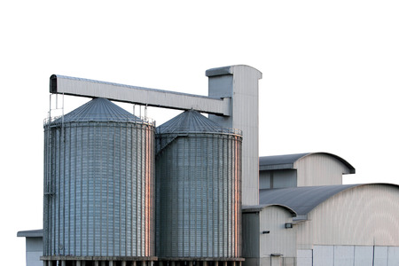 grain silos on a white backgroundの写真素材