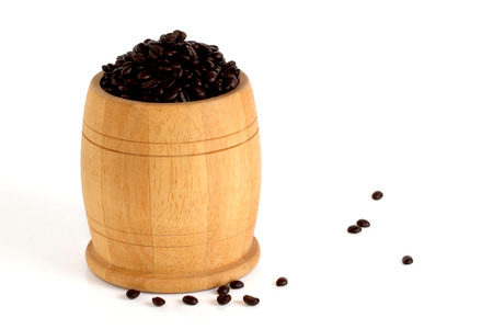 Coffee Beans in small Barrel,isolated on whiteの写真素材