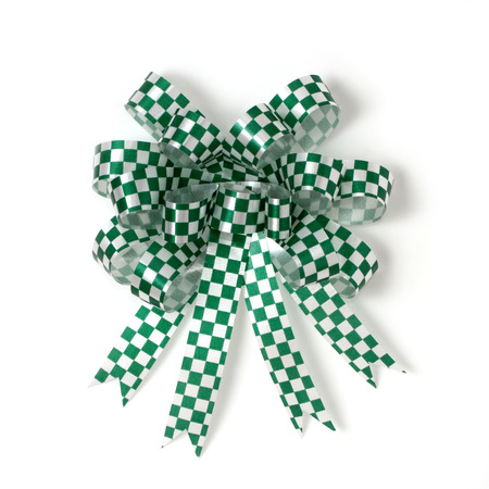 Green and White Ribbon on white backgroundの写真素材