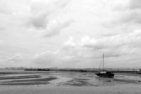 Thai fishing boat at Pattaya beach, Thailandの写真素材