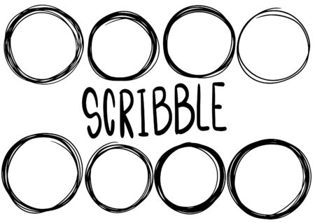 hand drawn scribble circle lines. Doodle circular logo design sketch isolated elements.のイラスト素材