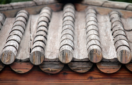 Old chinese style wooden roofの写真素材