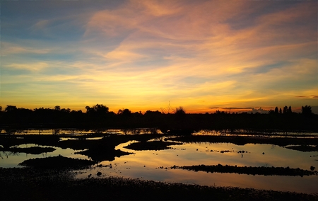 Clear blue sky with soft white cloudsの写真素材