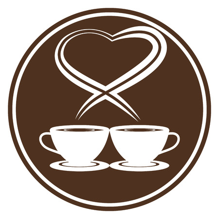 Image of coffee cups with steam in heart shapeのイラスト素材