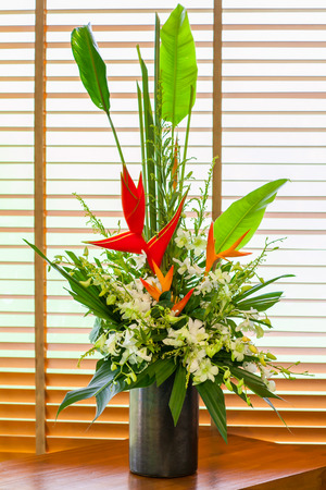 Bird of paradise flower in vase arrangementの写真素材