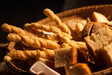 Sliced bread on basket closeup