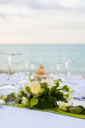 Elegant banquet wedding table settingの写真素材