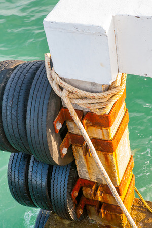 Boat bumper old tire.の写真素材