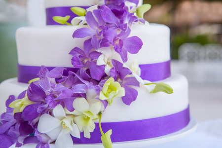 A beautiful wedding cake setup for wedding ceremony.の写真素材